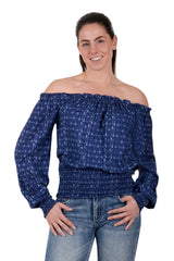 Pure Western Womens Emma Blouse - Navy [Siz:8]