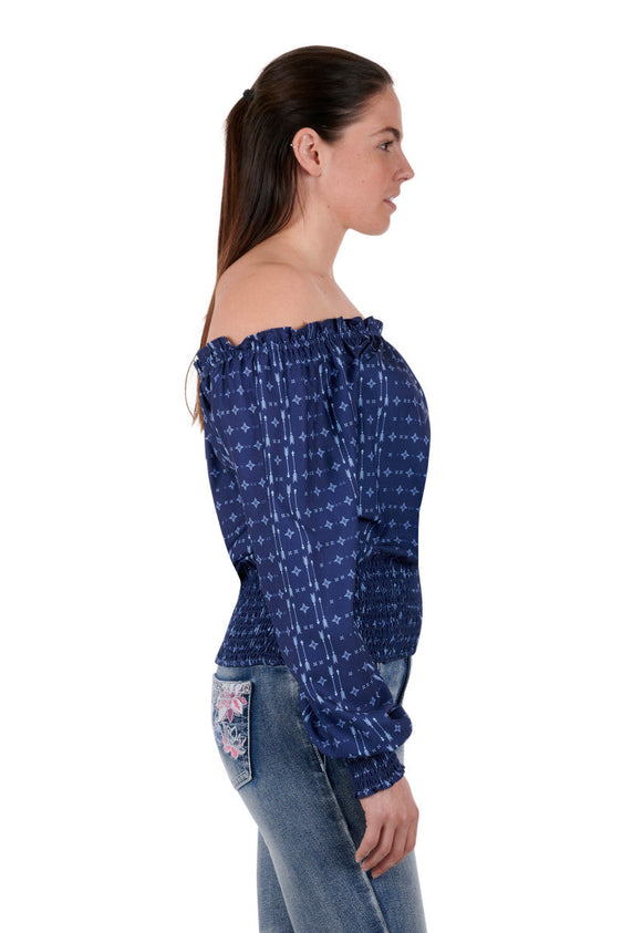 Pure Western Womens Emma Blouse - Navy [Siz:10]