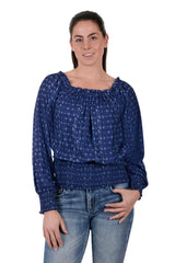 Pure Western Womens Emma Blouse - Navy [Siz:12]