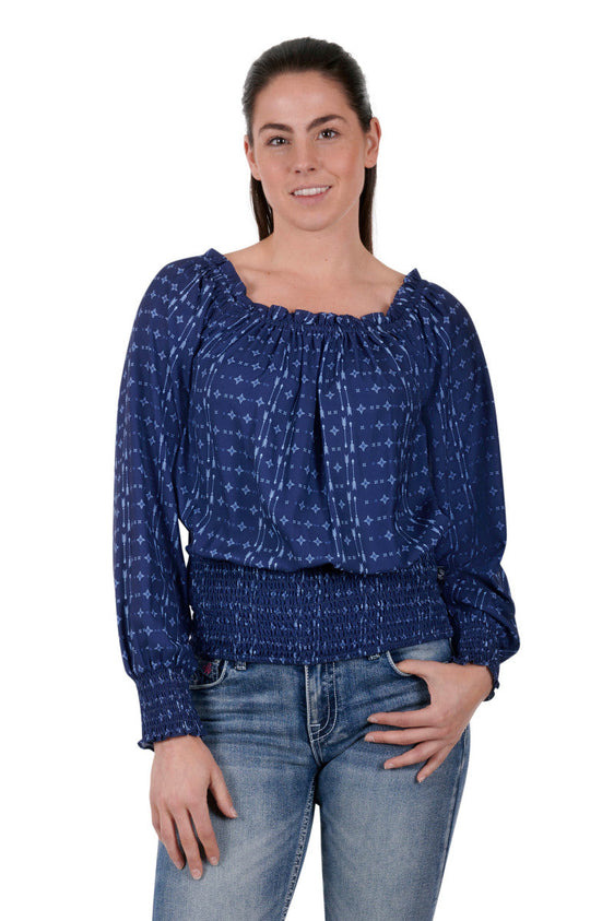 Pure Western Womens Emma Blouse - Navy [Siz:12]