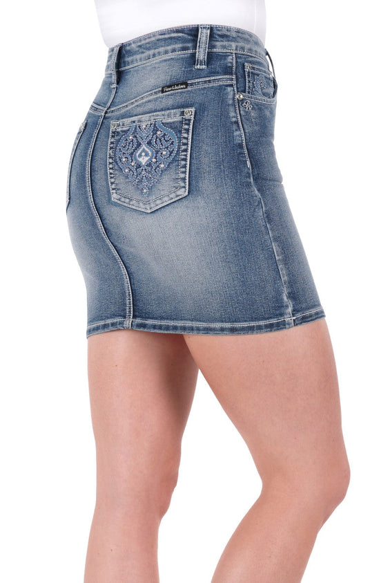 Pure Western Womens Valeri Denim Skirt - Petrol Blue [Siz:10]