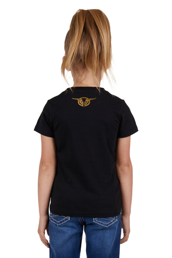 Bullzye Girls Tropics Short Sleeve Tee - Black [Siz:6]