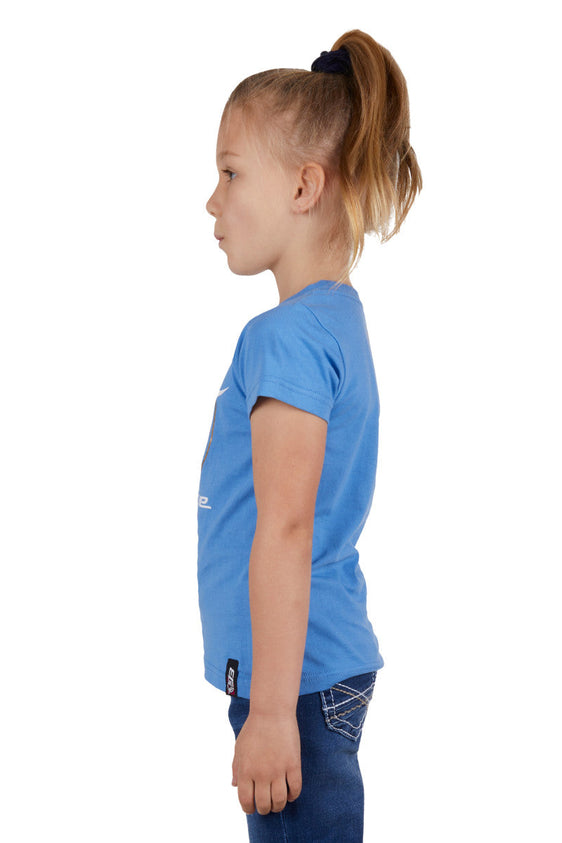 Bullzye Girls Ditsy Short Sleeve Tee - Heritage Blue [Siz:4]