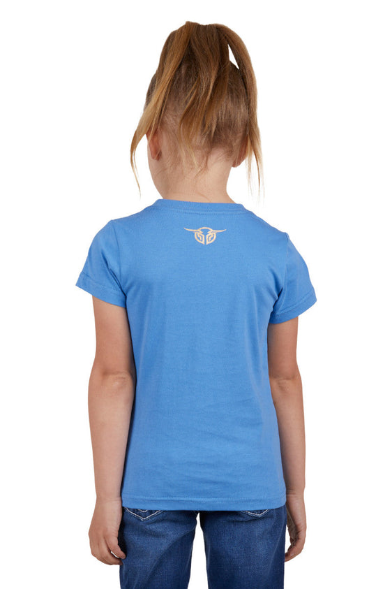 Bullzye Girls Ditsy Short Sleeve Tee - Heritage Blue [Siz:6]