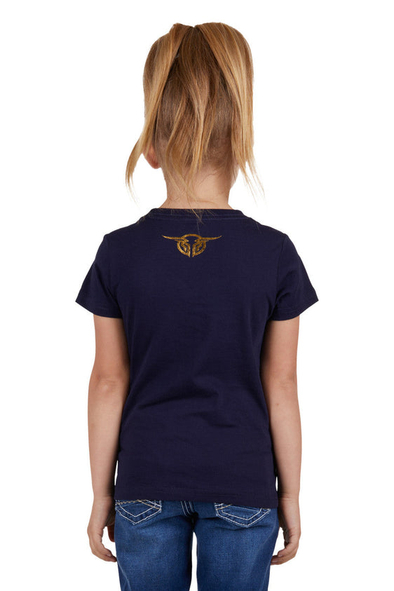 Bullzye Girls Heart Short Sleeve Tee - Navy [Siz:6]