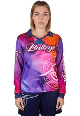 Bullzye Girls Reef Long Sleeve Tee - Pink/Navy [Siz:6]