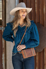 Pure Western Women's Pippa Blouse - Blue [Siz:10]