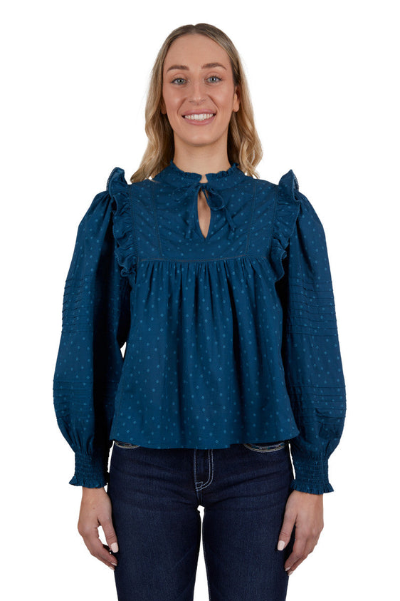 Pure Western Women's Pippa Blouse - Blue [Siz:12]