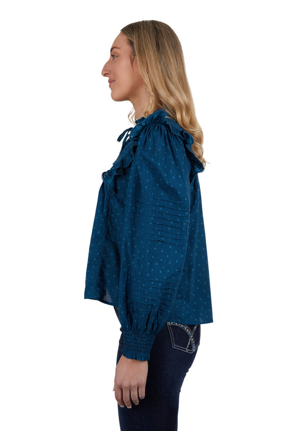 Pure Western Women's Pippa Blouse - Blue [Siz:14]