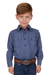 Pure Western Boys Melville Long Sleeve Shirt 0 Navy/White [Siz:4]