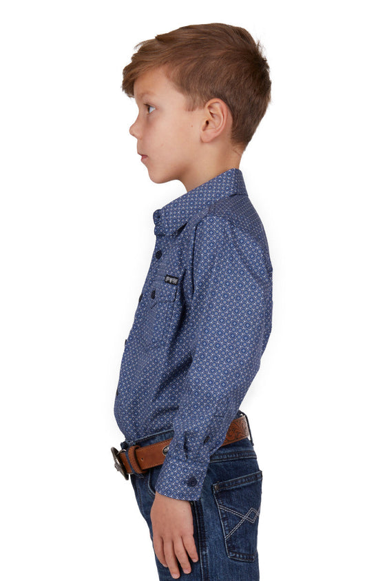 Pure Western Boys Melville Long Sleeve Shirt 0 Navy/White [Siz:6]