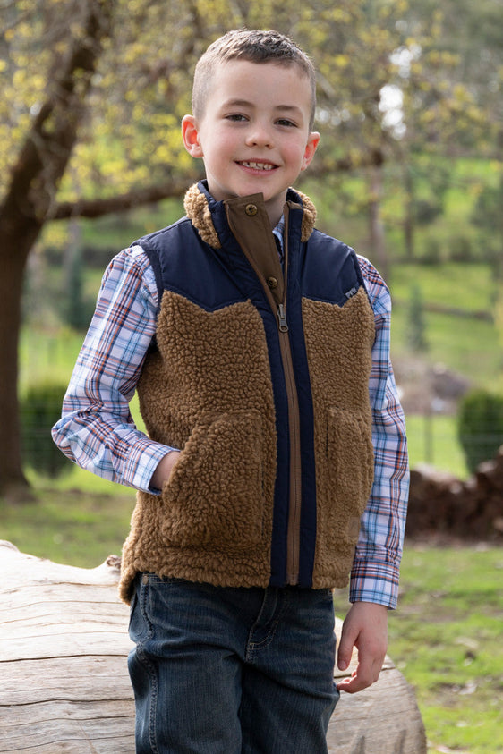 Pure Western Boys Martin Revs Vest - Tan/Navy [Siz:2]