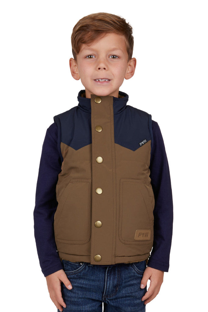 Pure Western Boys Martin Revs Vest - Tan/Navy [Siz:4]