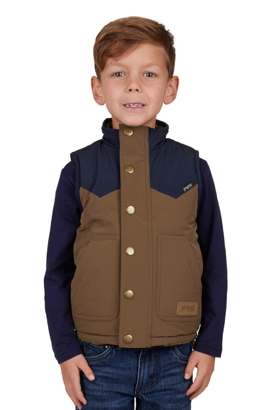 Pure Western Boys Martin Revs Vest - Tan/Navy [Siz:4]