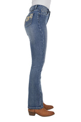 Pure Western Womens Amy Hi Rise Boot Cut Jean - Retro Blue [Siz:12]