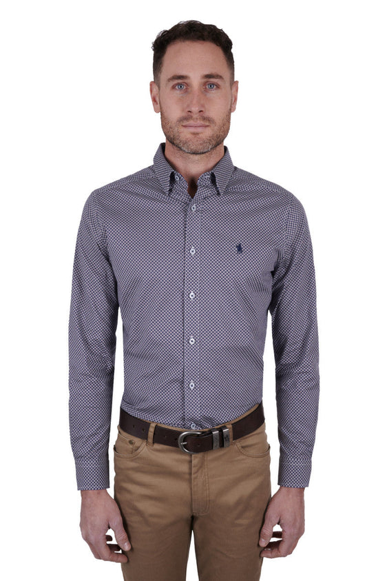 Thomas Cook Stephen Tailored Long Sleeve Shirt - Navy/Tan [Siz:M]