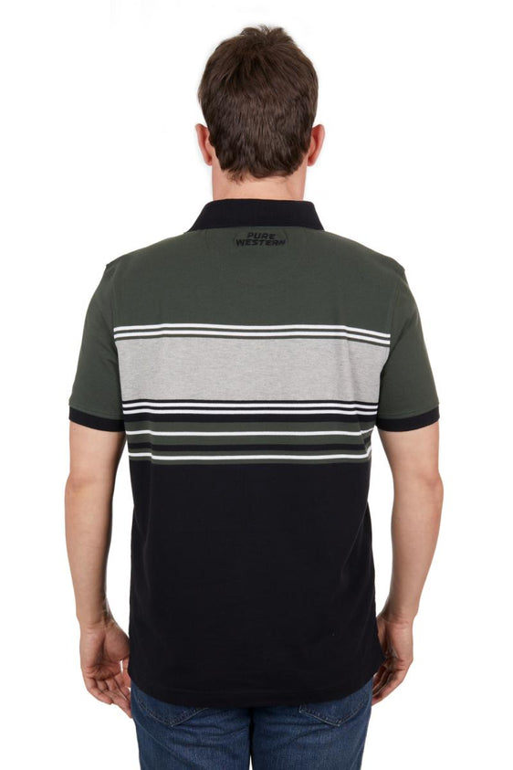 Pure Western Mens Beck Short Sleeve Polo - Black/Green [Siz:L]