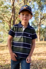 Pure Western Boys Carl Short Sleeve Polo - Navy/Green [Siz:2]