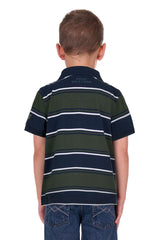 Pure Western Boys Carl Short Sleeve Polo - Navy/Green [Siz:6]