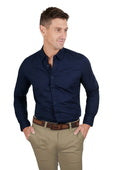 Thomas Cook Mens Linen Tailored Long Sleeve Shirt - Navy [Siz:S]