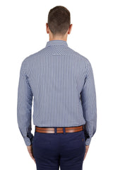Thomas Cook Mens Hugh Stripe Tailored Long Sleeve Shirt - Navy [Siz:M]