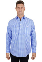 Hard Slog Mens Ron Half Button Long Sleeve Shirt - Blue/White [Siz:S]