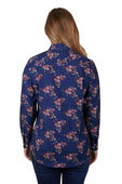 Hard Slog Womens Belle Full Button Long Sleeve Shirt - Navy [Siz:14]