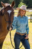 Pure Western Womens Riley Long Sleeve Shirt - Turquoise [Siz:8]