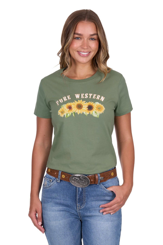Pure Western Womens Charlie Short Sleeve Tee - Moss [Siz:10]