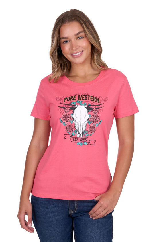 Pure Western Womens Tammy Short Sleeve Tee - Pink [Siz:8]
