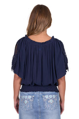 Pure Western Womens Deanne Short Sleeve Blouse - Navy [Siz:8]