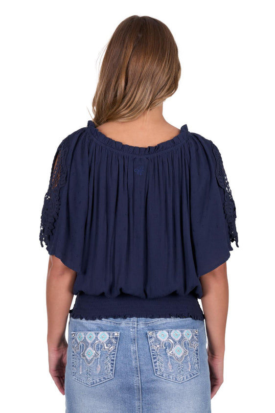 Pure Western Womens Deanne Short Sleeve Blouse - Navy [Siz:8]