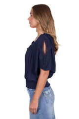 Pure Western Womens Deanne Short Sleeve Blouse - Navy [Siz:8]