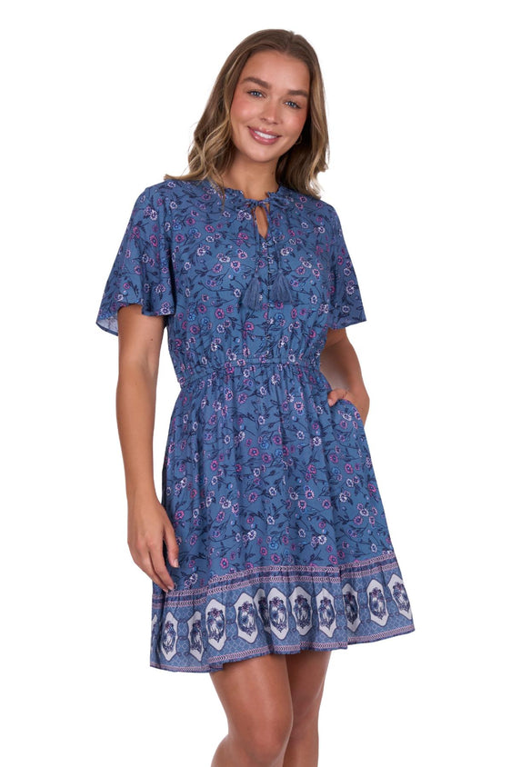 Pure Western Womens Farrah Short Sleeve Dress - Blue [Siz:8]