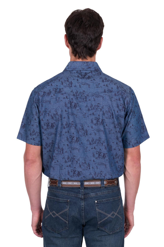 Pure Western Mens Travis Short Sleeve Shirt - Chambray [Siz:S]