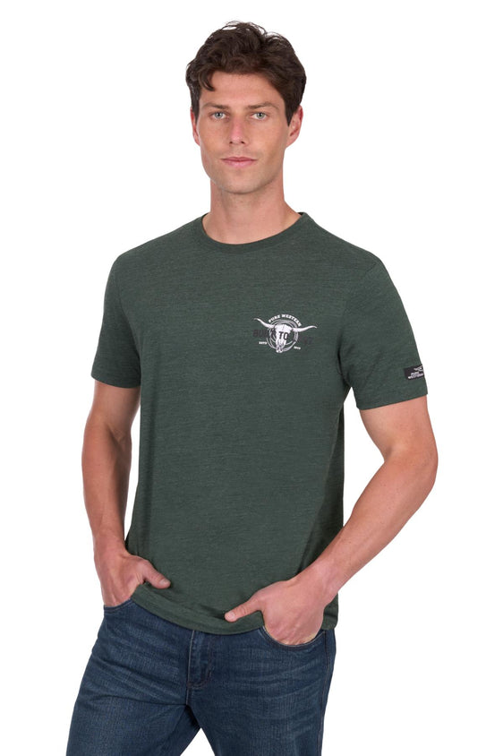 Pure Western Mens Todd Short Sleeve Tee - Green Marle [Siz:S]