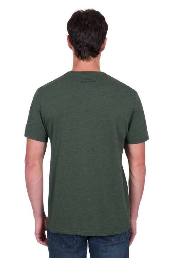 Pure Western Mens Todd Short Sleeve Tee - Green Marle [Siz:S]