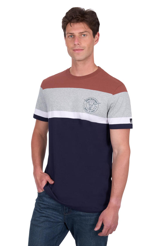Pure Western Mens Jeffery Short Sleeve Tee - Navy/Rust [Siz:S]