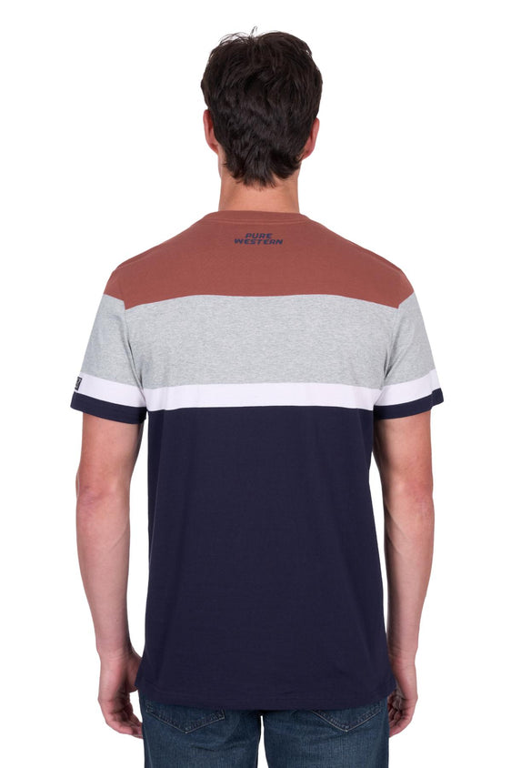 Pure Western Mens Jeffery Short Sleeve Tee - Navy/Rust [Siz:S]
