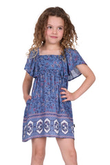 Pure Western Girls Amanda Short Sleeve Dress - Blue [Siz:4]