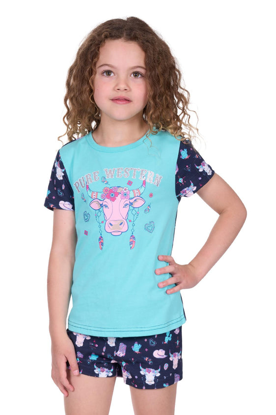 Pure Western Girls Cowgirls Pyjamas - Navy/Aqua [Siz:4]