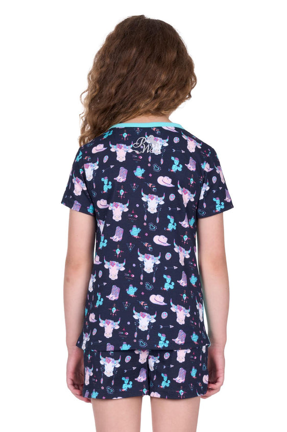 Pure Western Girls Cowgirls Pyjamas - Navy/Aqua [Siz:4]
