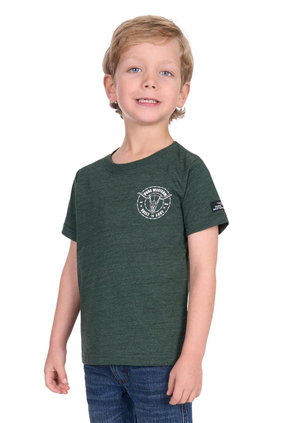 Pure Western Boys Walker Short Sleeve Tee - Green Marle [Siz:4]