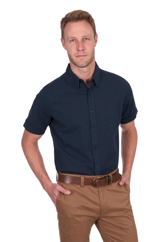 Thomas Cook Mens Roger Linen Short Sleeve Shirt - Navy [Siz:S]