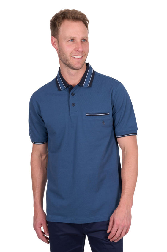 Thomas Cook Mens Ben Tailored 1 Pocket Short Sleeve Polo [Col:Blue Ocean Siz:M]