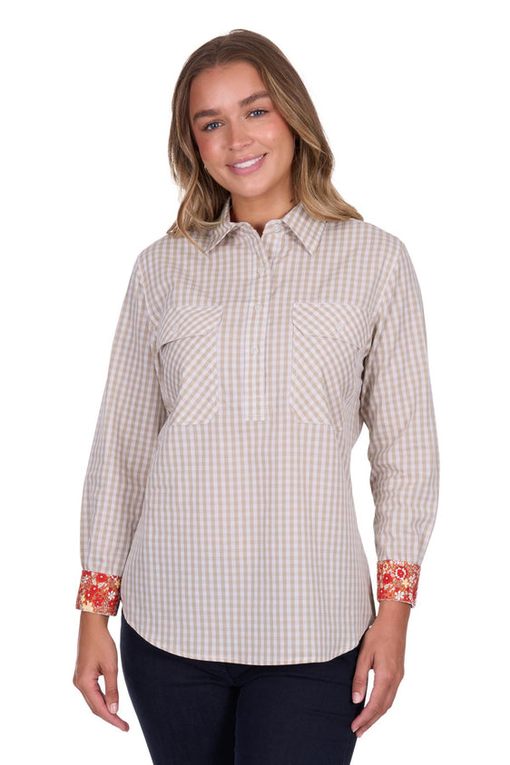 Hard Slog Womens Sara 1/2 Plkt Long Sleeve Shirt - Natural [Siz:12]
