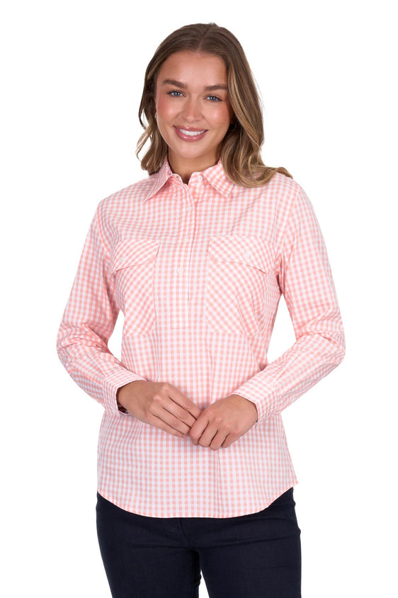 Hard Slog Womens Jen 1/2 Plkt Long Sleeve Shirt - Coral [Siz:8]