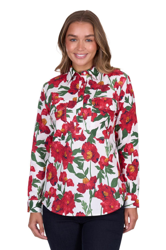 Hard Slog Womens Zoe 1/2 Placket Long Sleeve Shirt - Multi [Siz:8]