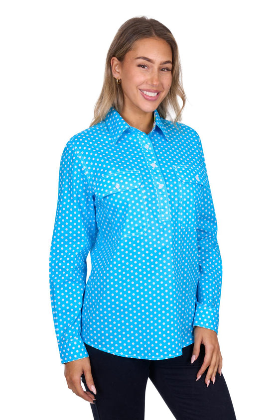 Hard Slog Womens Sia 1/2 Placket Long Sleeve Shirt - Blue [Siz:8]