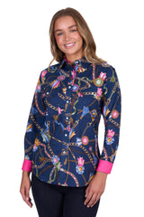 Hard Slog Womens Jolie Full Placket Long Sleeve Shirt - Navy [Siz:8]